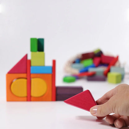 Grimm's - Geometrical Blocks in Net Bag - Multi-colour