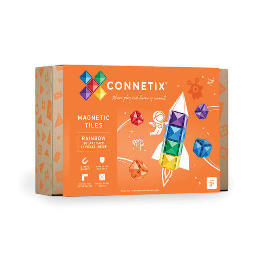 Connetix - 42 Piece Rainbow Square Pack Magnetic Tiles