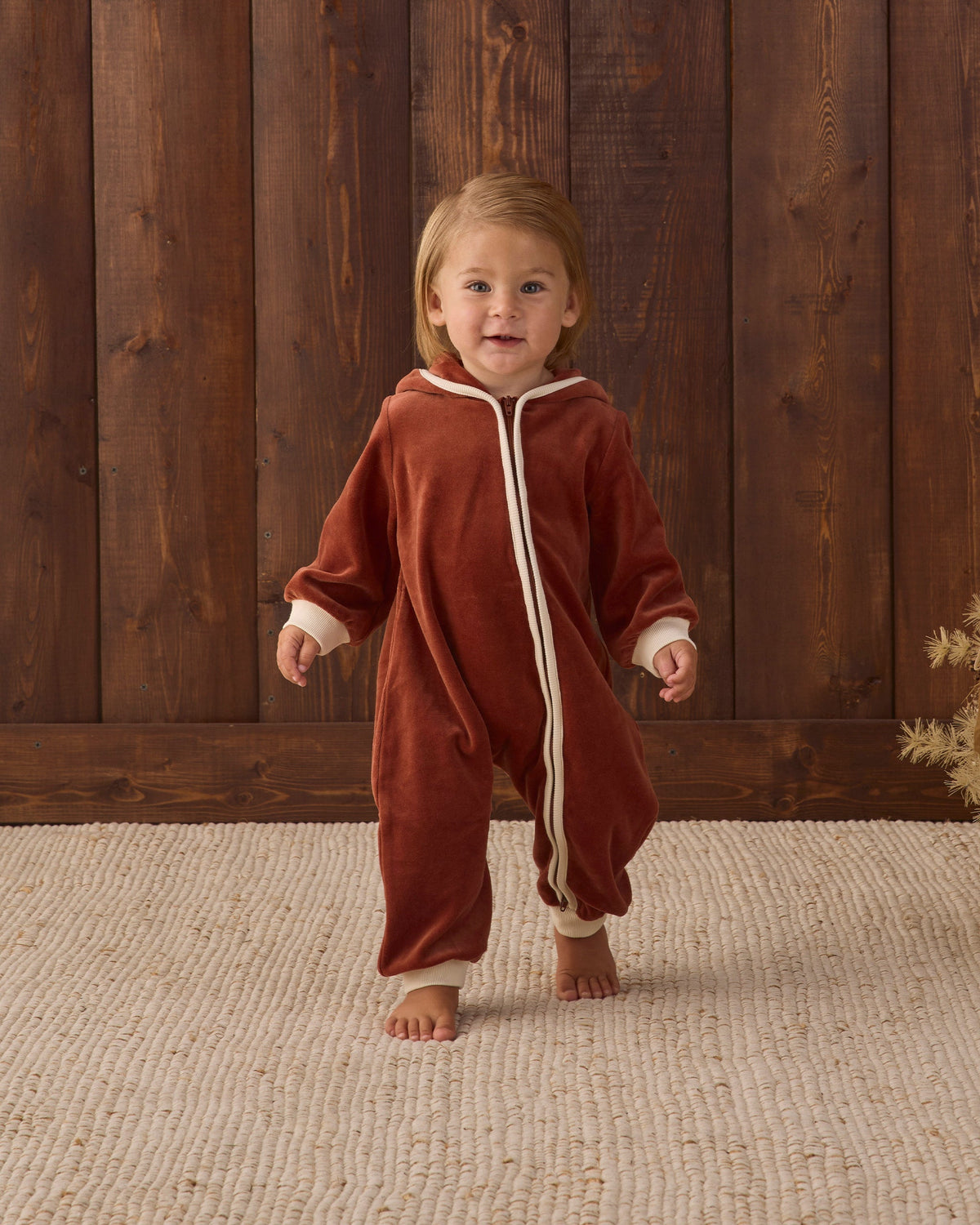 Quincy Mae Velour Zip Jumpsuit Redwood