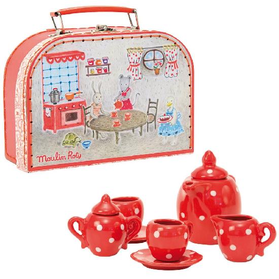 Moulin Roty - Grand Famille - Red Ceramic Tea Set - Moulin Roty - littleyoyo.ca