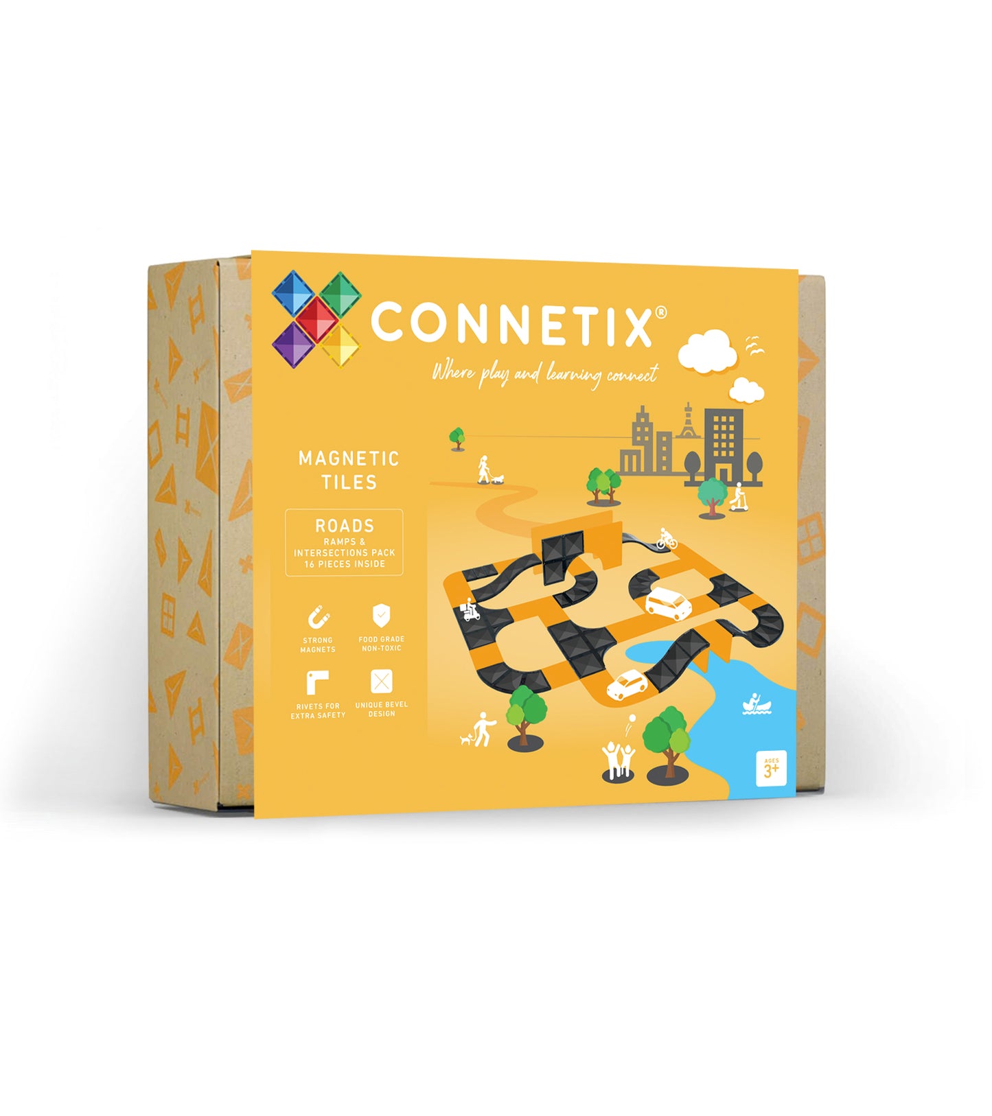 Connetix - 16 Piece Creative Roads - Ramps and Intersections Pack Magnetic Tiles