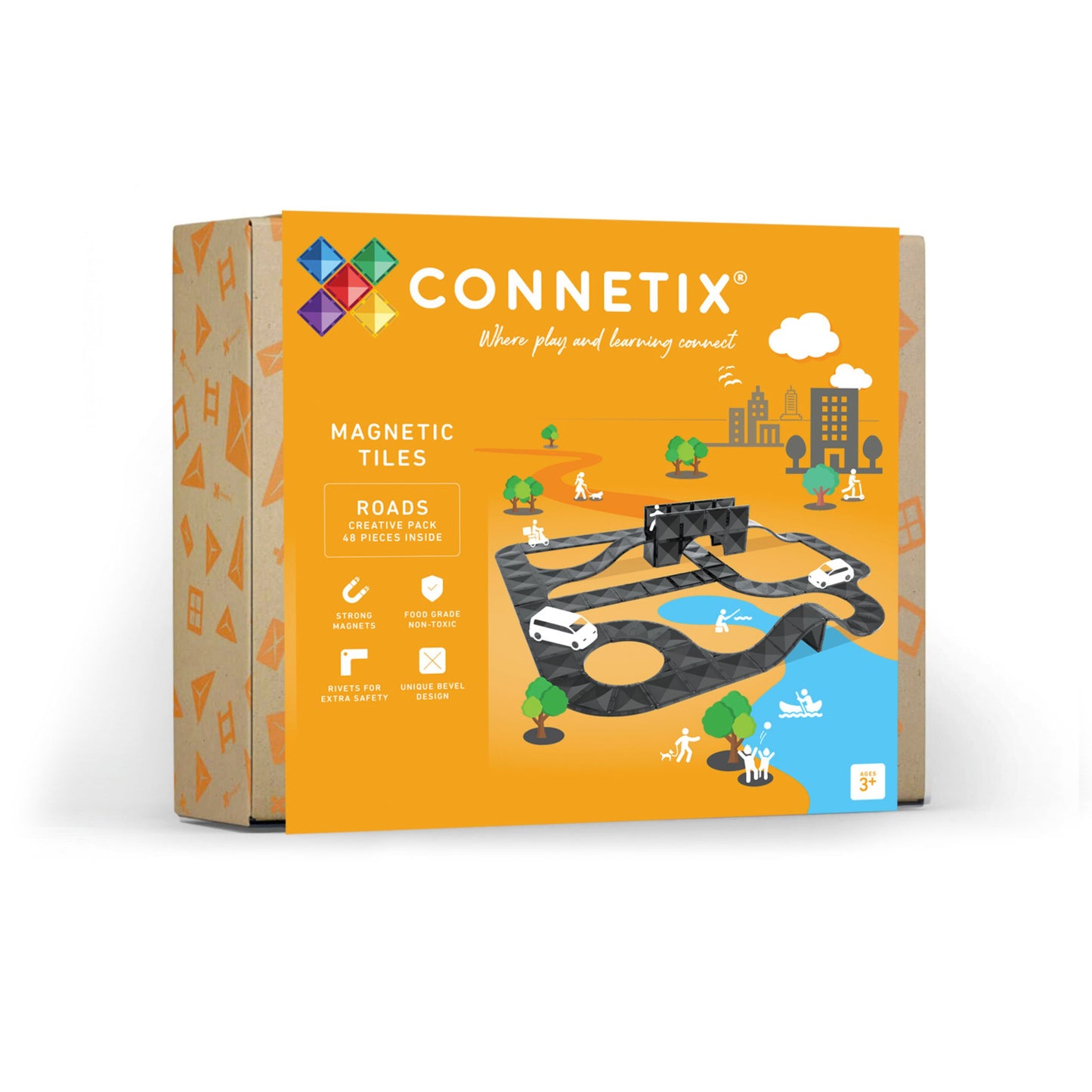 Connetix - 48 Piece Creative Roads Pack Magnetic Tiles