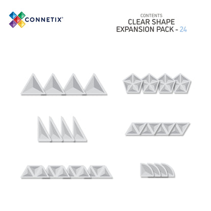Connetix - 24 Piece Clear Shape Expansion Pack Magnetic Tiles (PRE-ORDER)