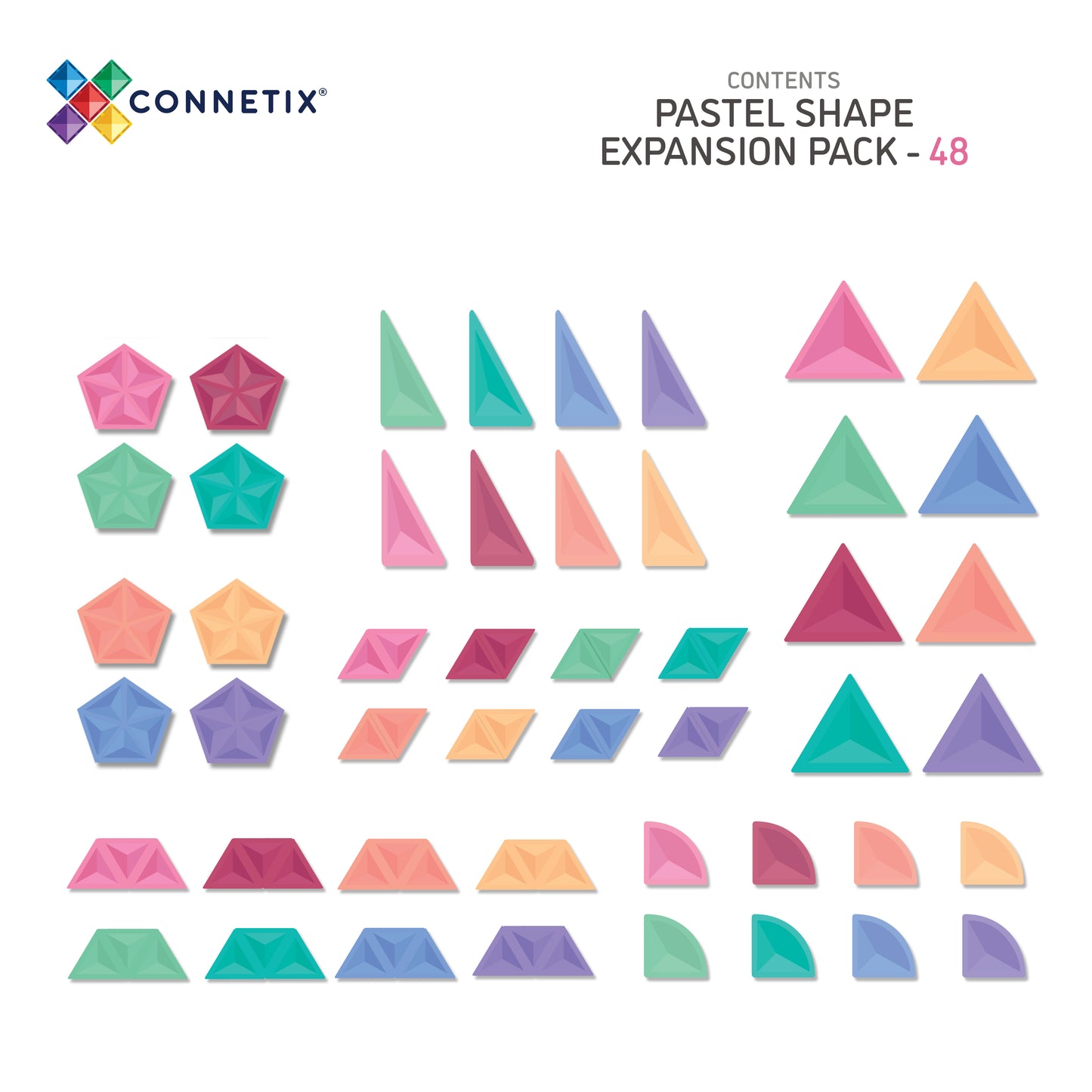 Connetix - 48 Piece Pastel Shape Expansion Pack Magnetic Tiles (PRE-ORDER)