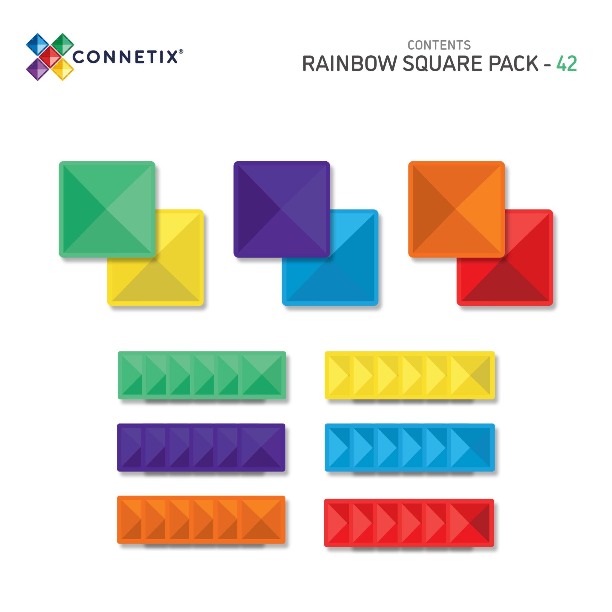 Connetix - Rainbow Square Pack - 42 Piece Magnetic Tiles - Connetix - littleyoyo.ca