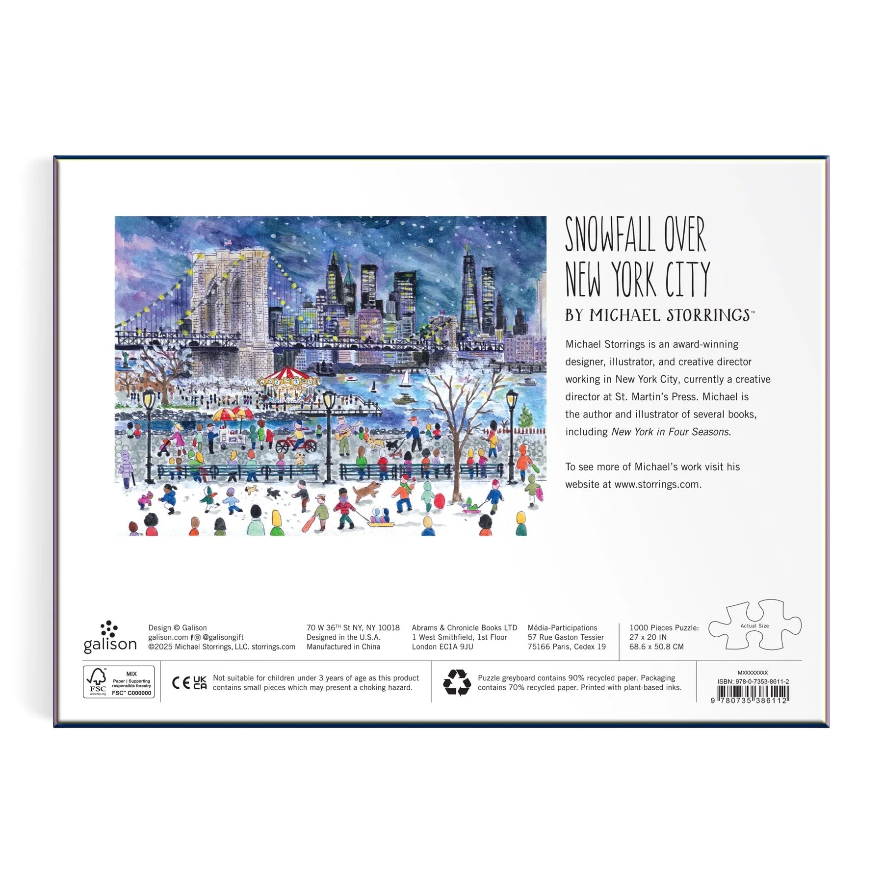Michael Storrings Snowfall Over New York City - 1000pc Jigsaw Puzzle - Galison - littleyoyo.ca