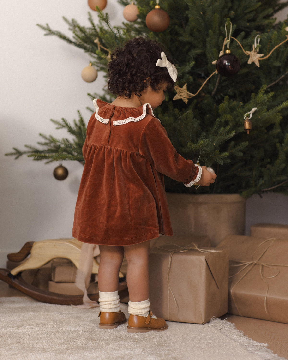 Quincy Mae Velour Baby Dress Redwood