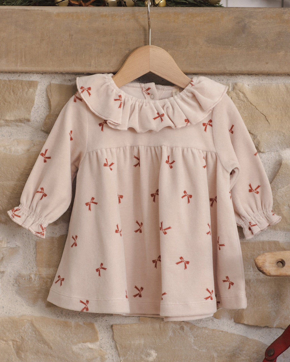 Quincy Mae Velour Baby Dress Red Bows