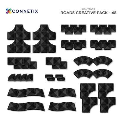 Connetix - 48 Piece Creative Roads Pack Magnetic Tiles