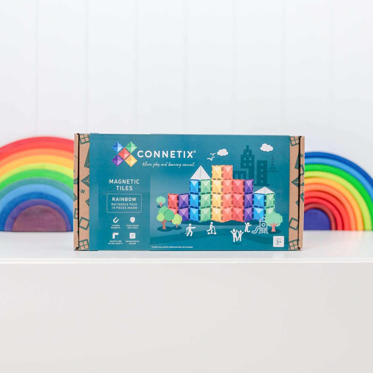Connetix - 18 Piece Rainbow Rectangle Pack Magnetic Tiles (PRE-ORDER)