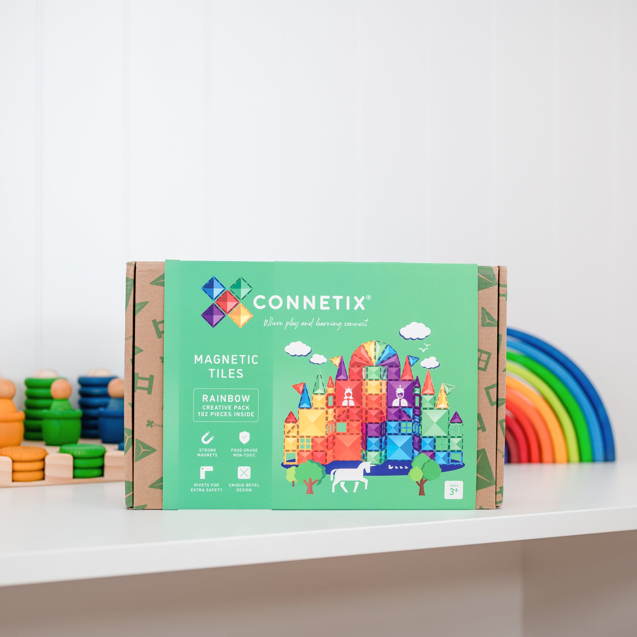 Connetix - 102 Piece Rainbow Creative Pack Magnetic Tiles