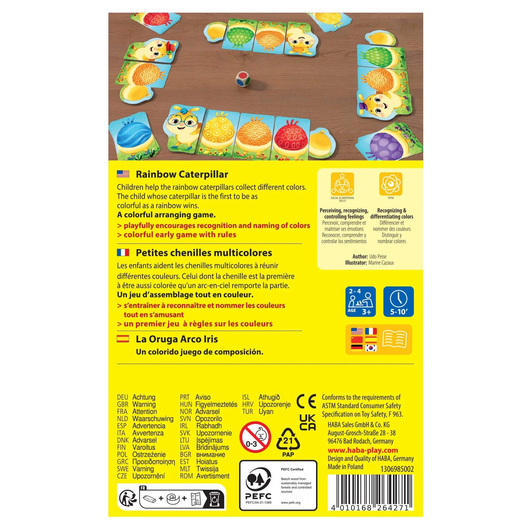 HABA - Rainbow Caterpillar Arranging Game - Mini - HABA - littleyoyo.ca