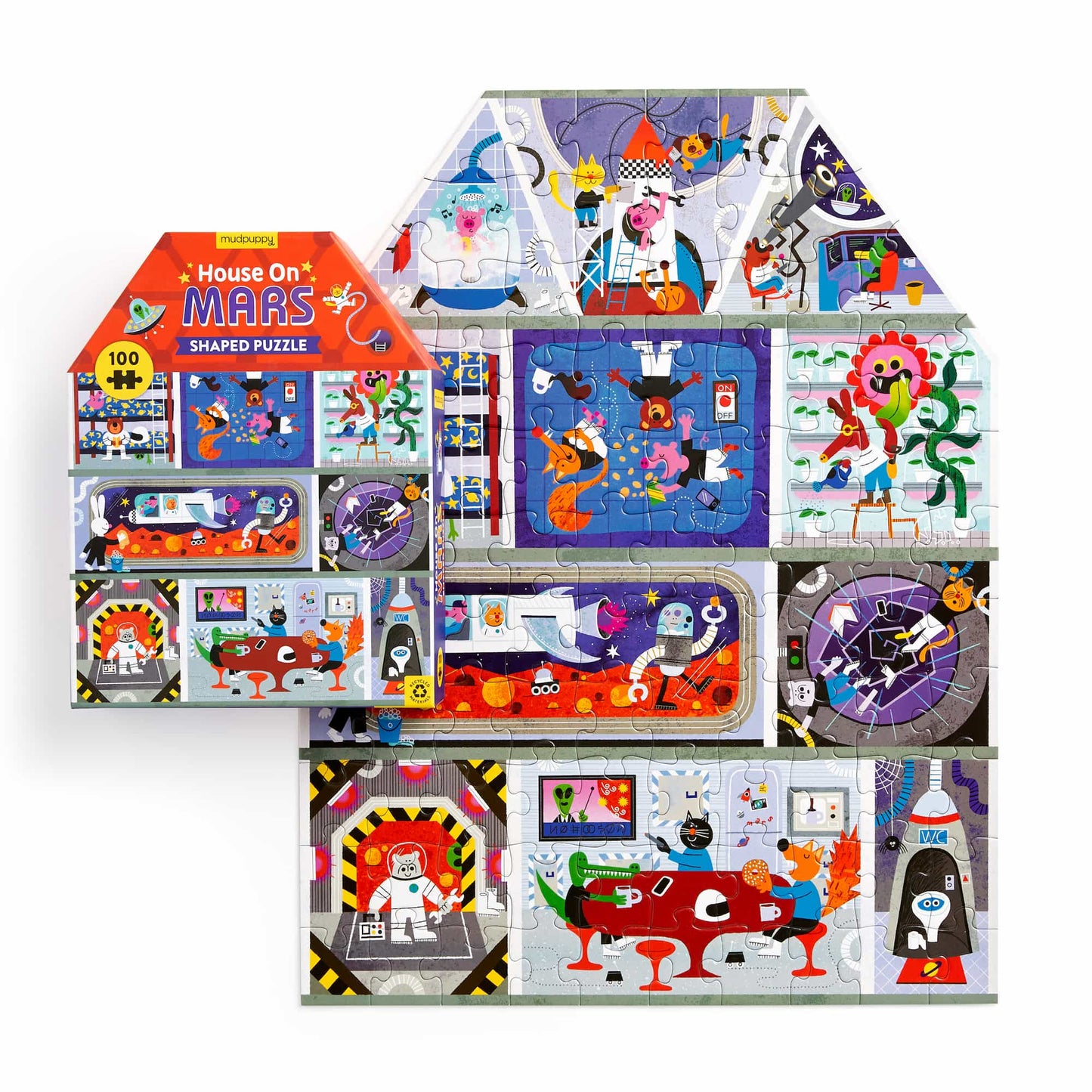 Mudpuppy - House on Mars 100 Piece House-Shaped Puzzle