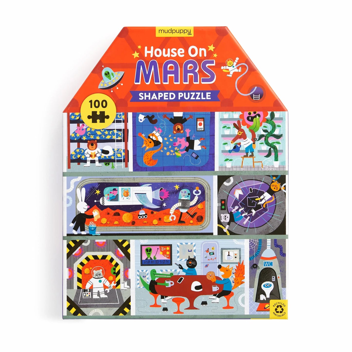 Mudpuppy - House on Mars 100 Piece House-Shaped Puzzle