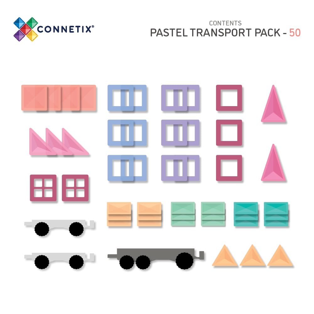 Connetix - 50 Piece Pastel Transport Pack Magnetic Tiles