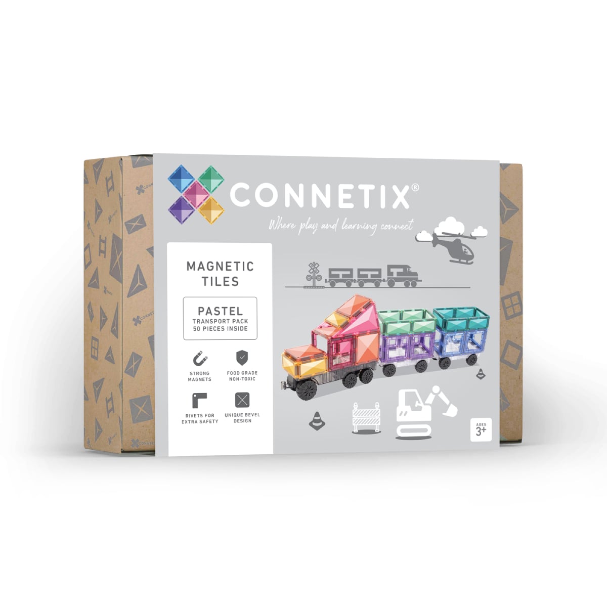 Connetix - 50 Piece Pastel Transport Pack Magnetic Tiles