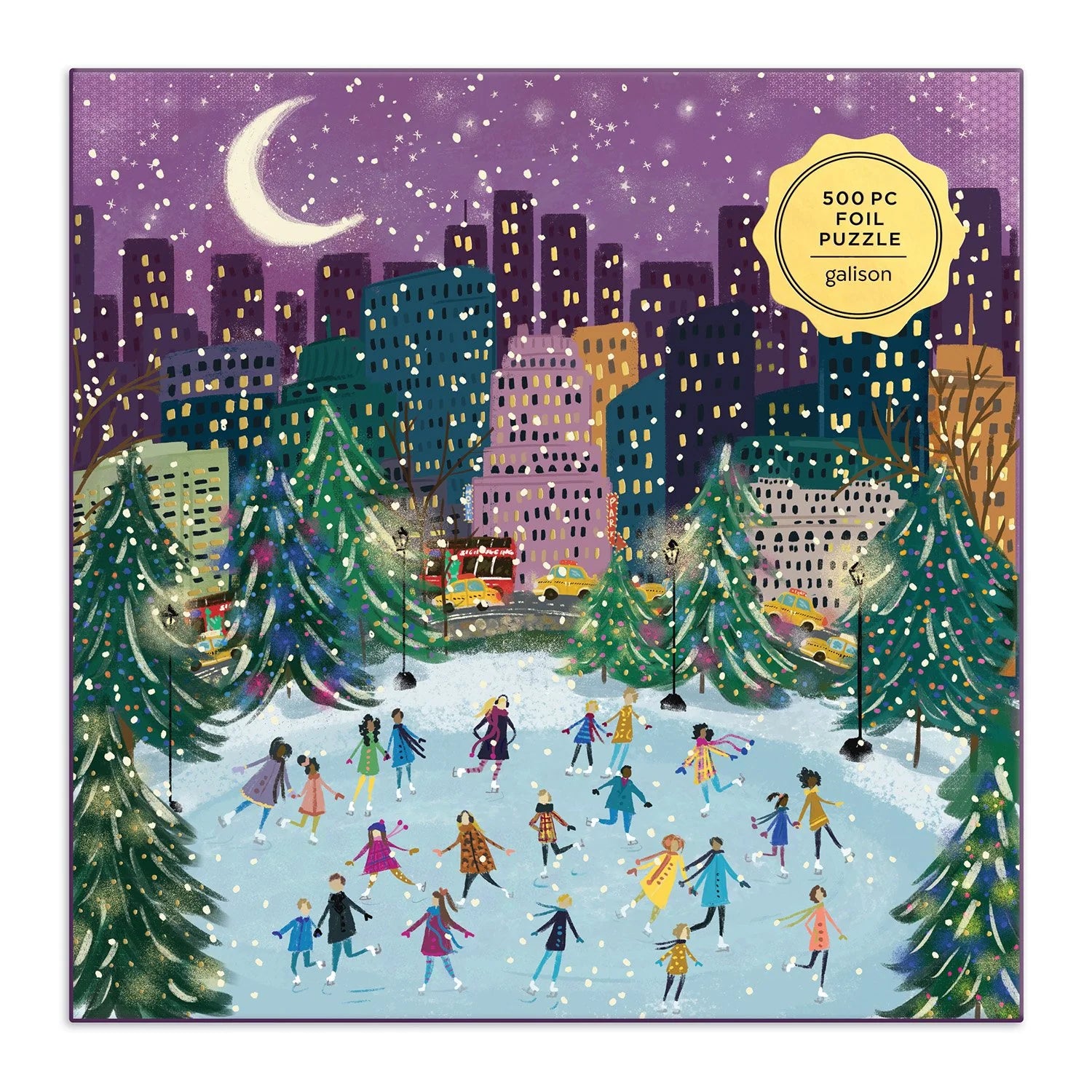 Merry Moonlight Skaters - 500 Piece Foil Jigsaw Puzzle - Galison - littleyoyo.ca