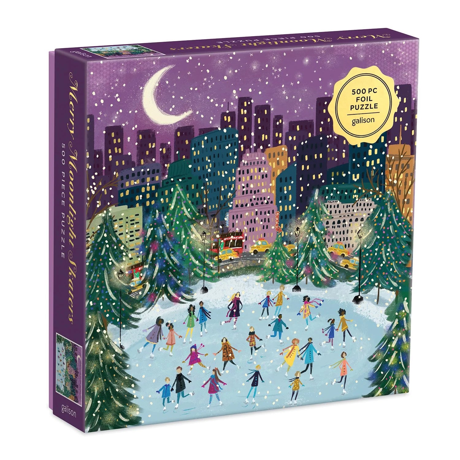Merry Moonlight Skaters - 500 Piece Foil Jigsaw Puzzle - Galison - littleyoyo.ca