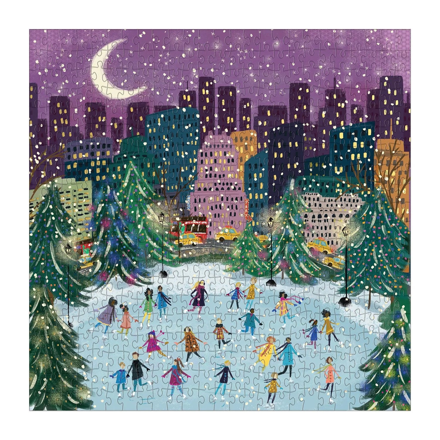 Merry Moonlight Skaters - 500 Piece Foil Jigsaw Puzzle - Galison - littleyoyo.ca