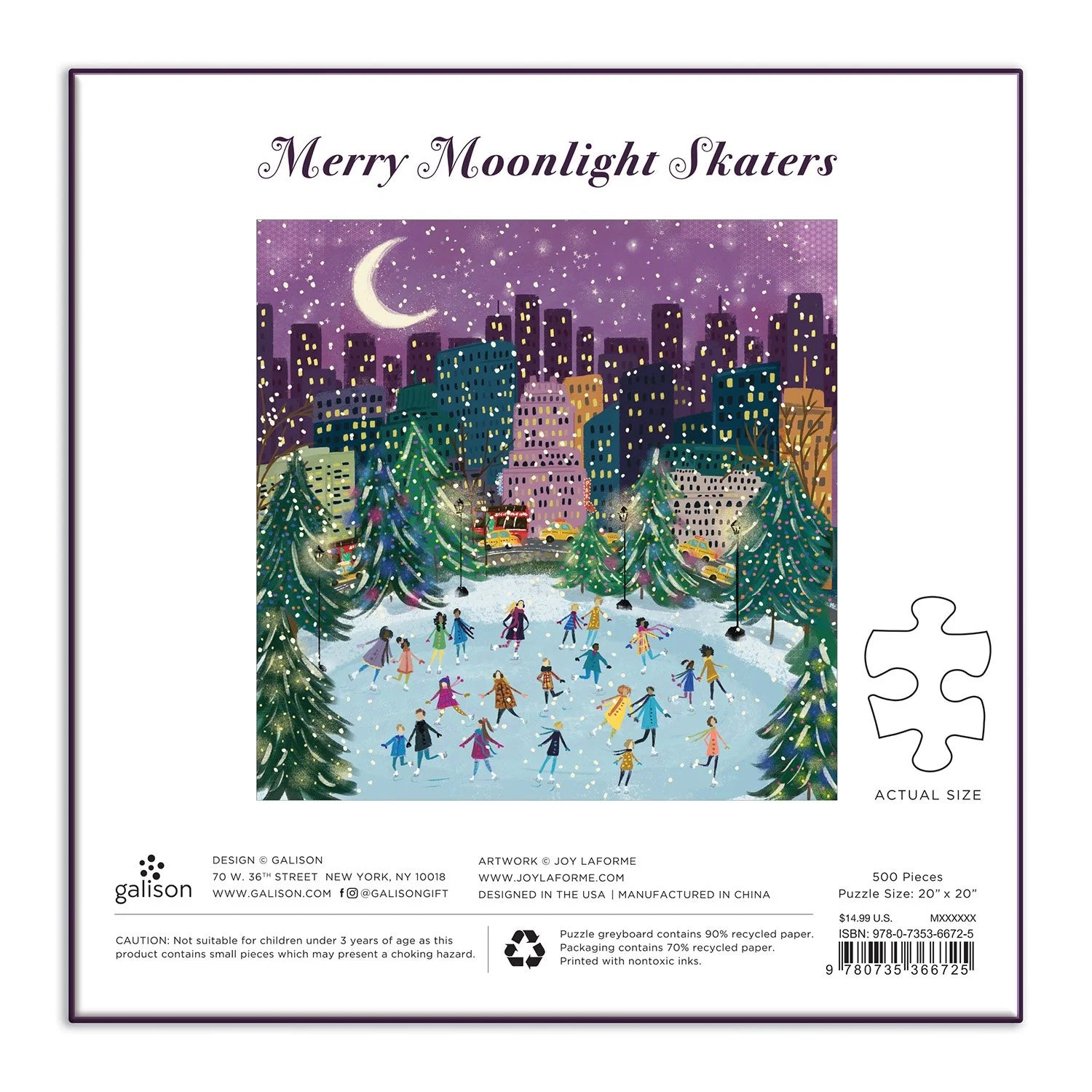 Merry Moonlight Skaters - 500 Piece Foil Jigsaw Puzzle - Galison - littleyoyo.ca