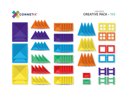 Connetix - 100 Piece Rainbow Creative Pack Magnetic Tiles