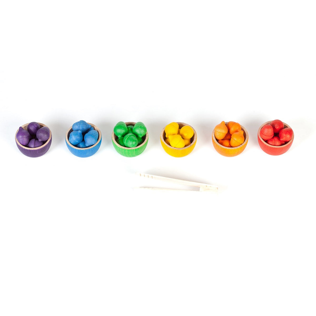 Grapat - Wood Coloured Bowls and Acorns with Tongs - Grapat - littleyoyo.ca