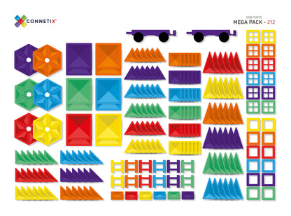 Connetix - 212 Piece Rainbow Mega Pack Magnetic Tiles