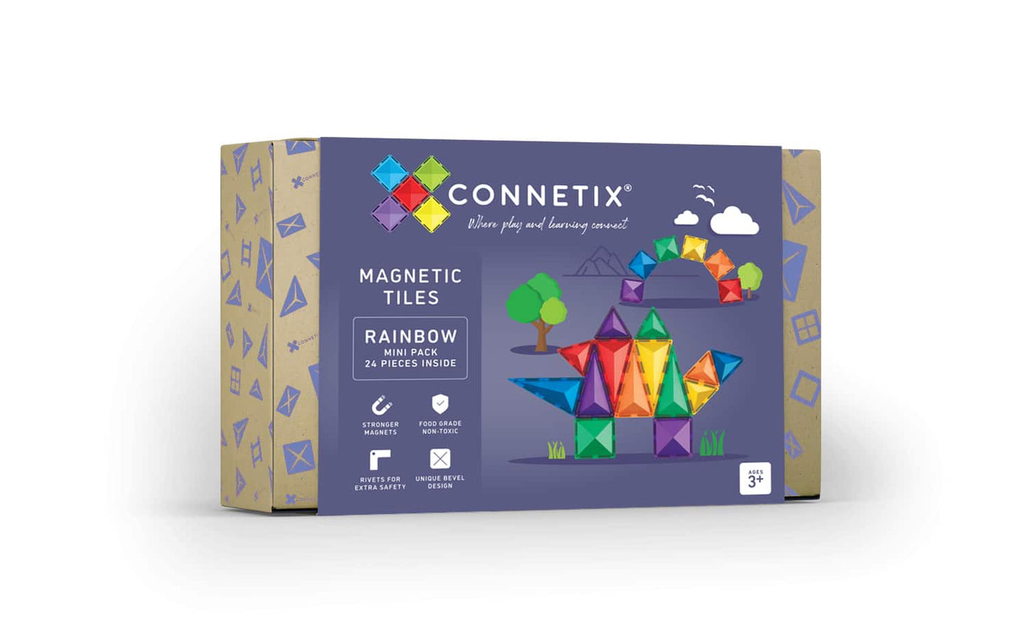 Connetix - 24 Piece Rainbow Mini Pack Magnetic Tiles
