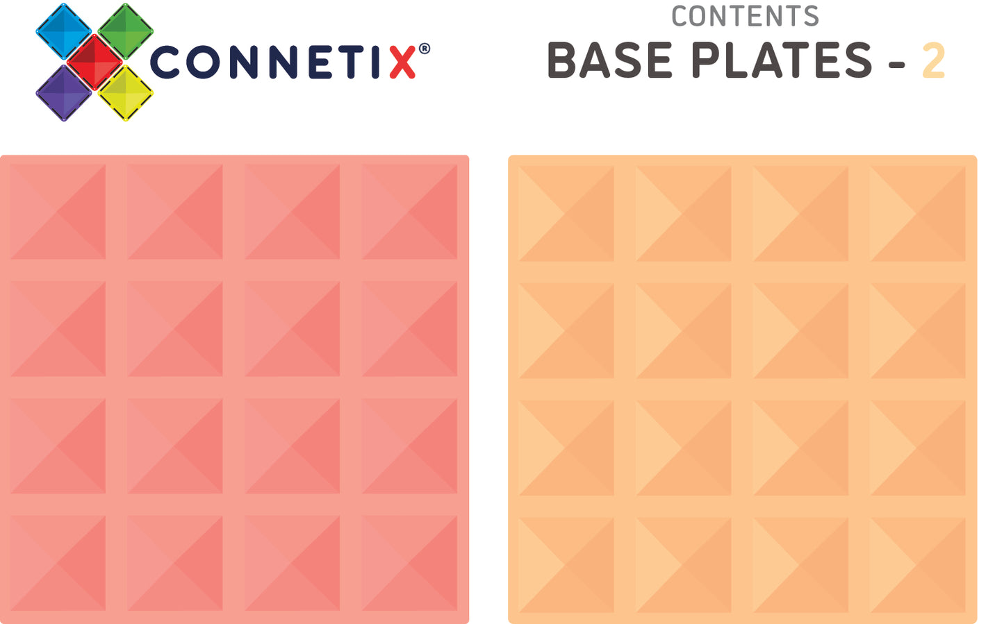 Connetix - 2 Piece Base Plate Lemon & Peach Pack Magnetic Tiles