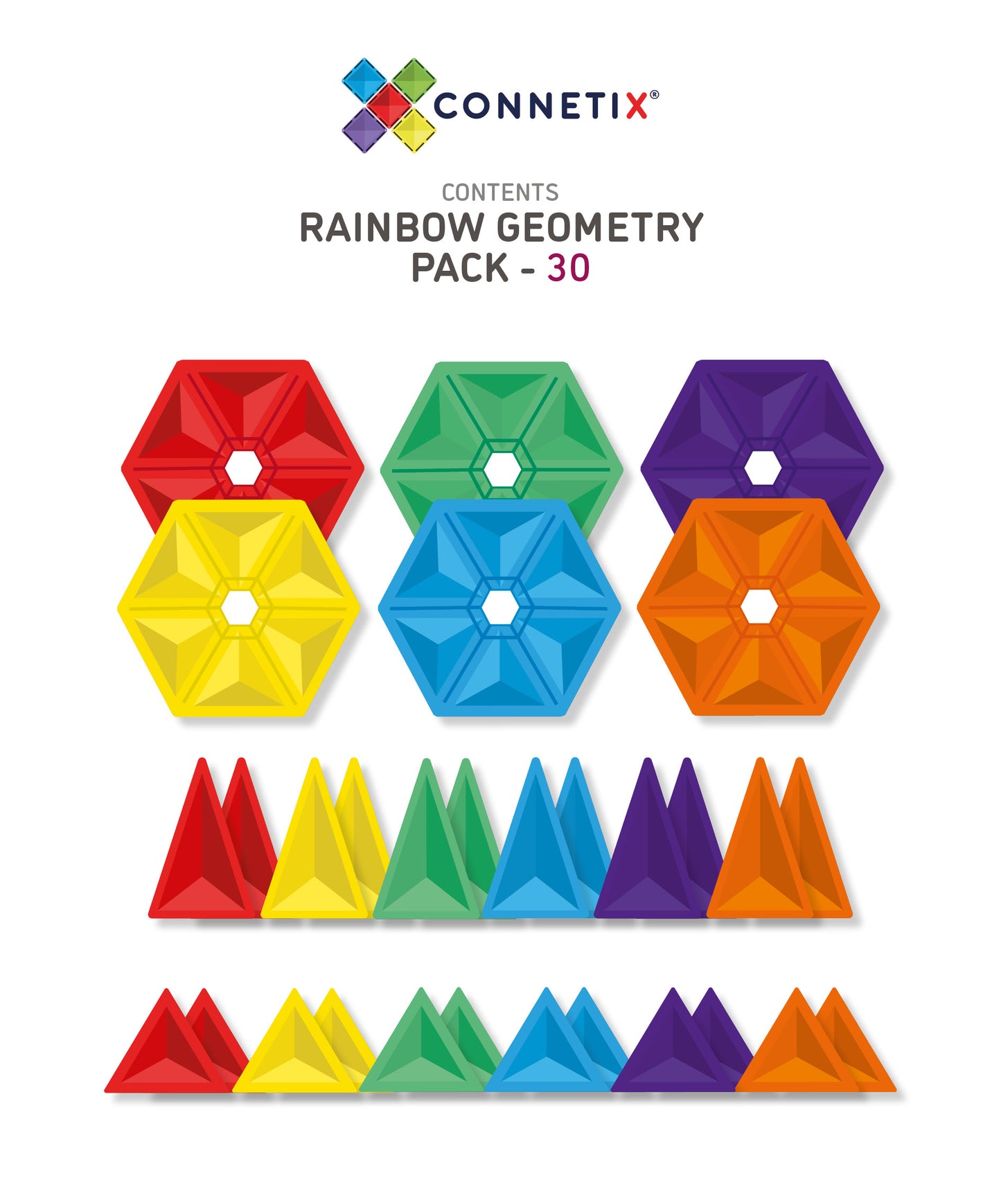 Connetix - 30 Piece Rainbow Geometry Pack Magnetic Tiles