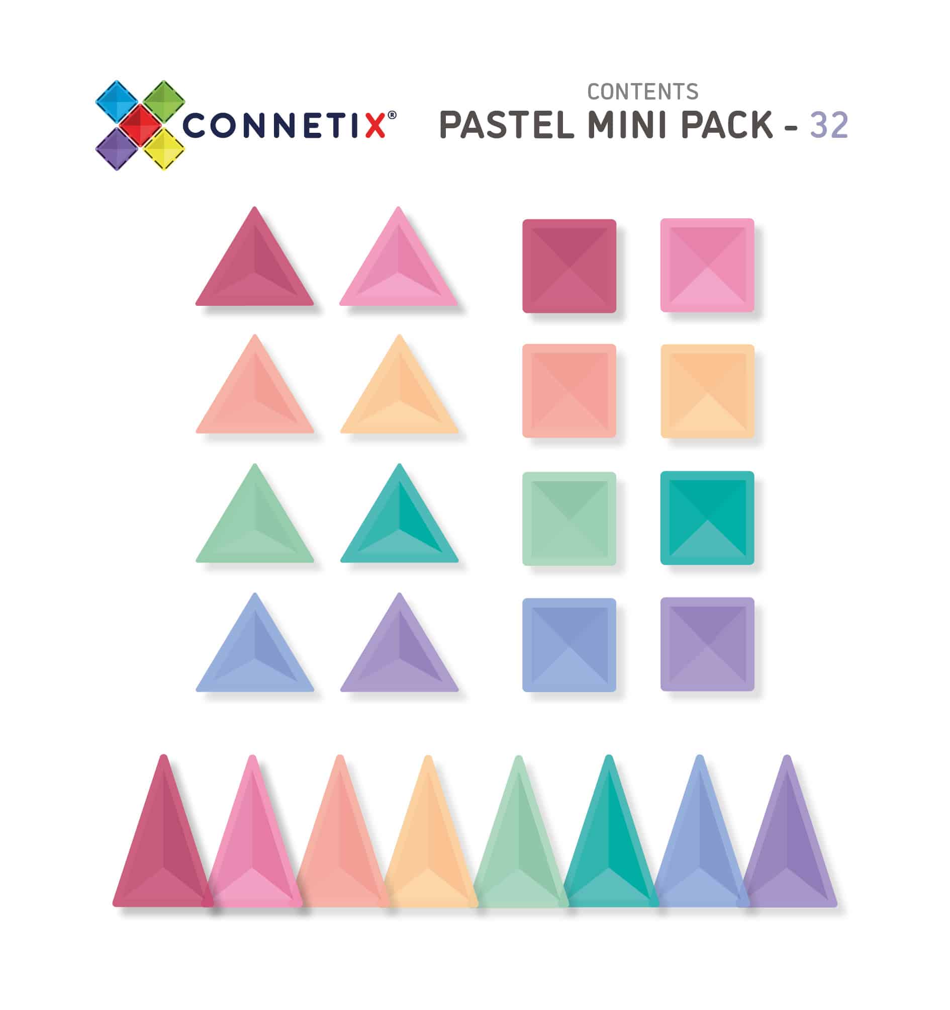 Connetix - 32 Piece Pastel Mini Pack Magnetic Tiles - littleyoyo.ca