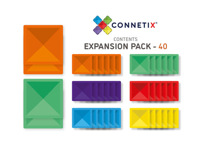 Connetix - 40 Piece Rainbow Square Pack Magnetic Tiles