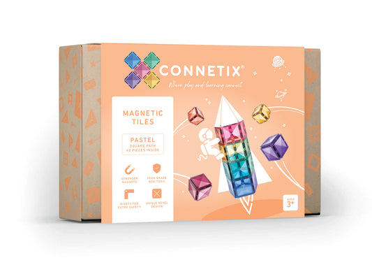 Connetix - 40 Piece Pastel Square Pack Magnetic Tiles