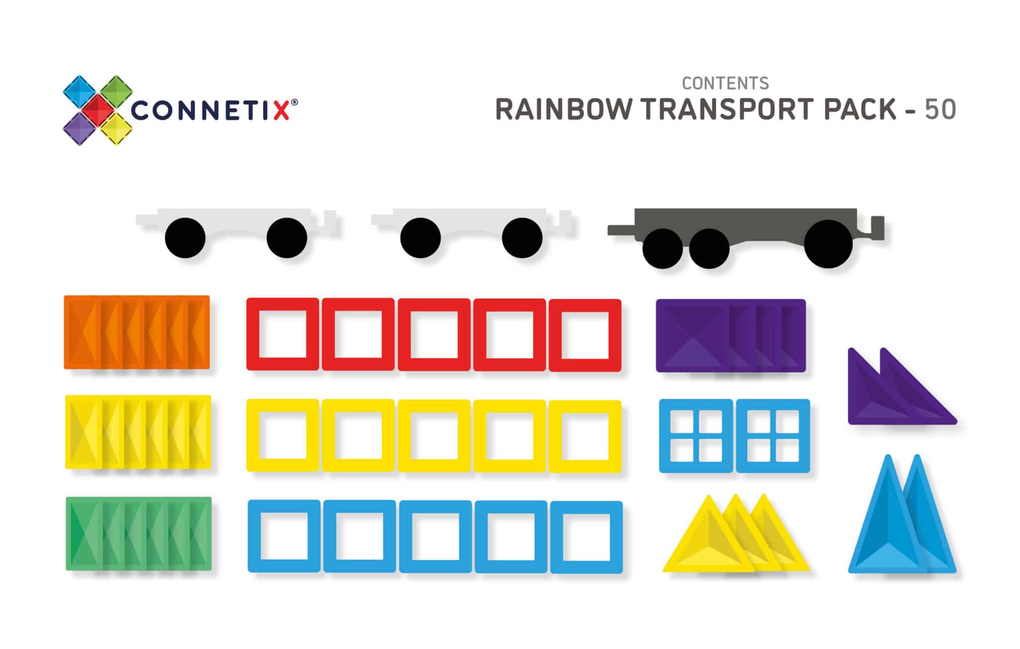 Connetix - Rainbow Transport Pack- 50 Piece Magnetic Tiles - Connetix - littleyoyo.ca