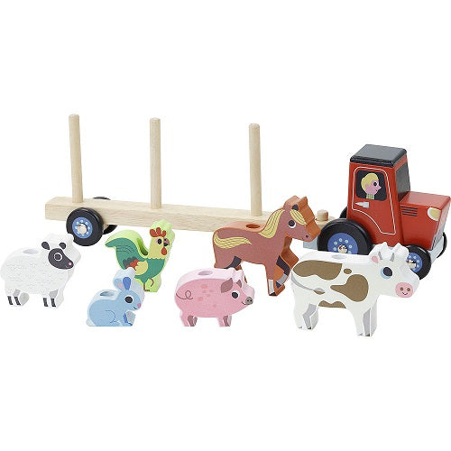 Vilac - Stacking Tractor with Trailer With Animals