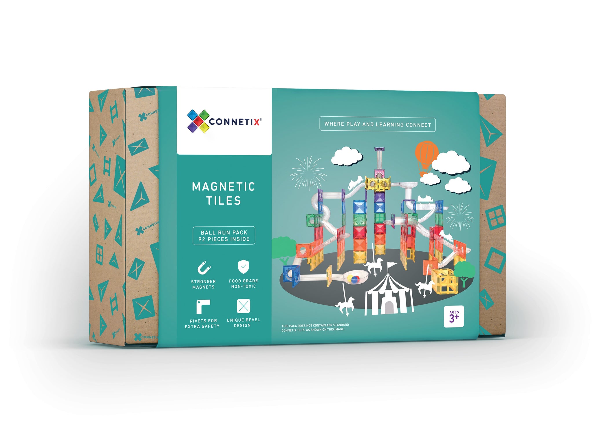 Connetix - 92 Piece Rainbow Ball Run Pack Magnetic Tiles