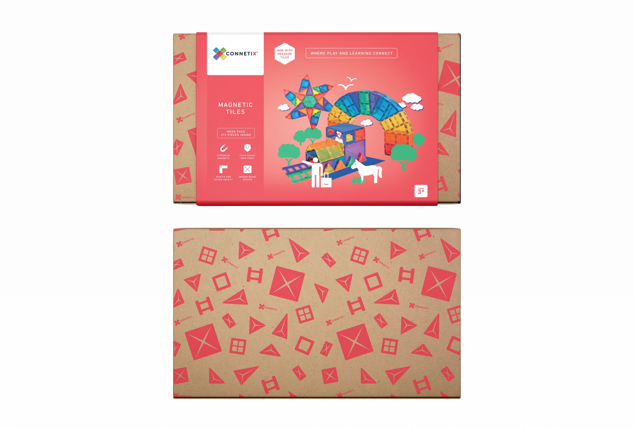 Connetix - 212 Piece Rainbow Mega Pack Magnetic Tiles