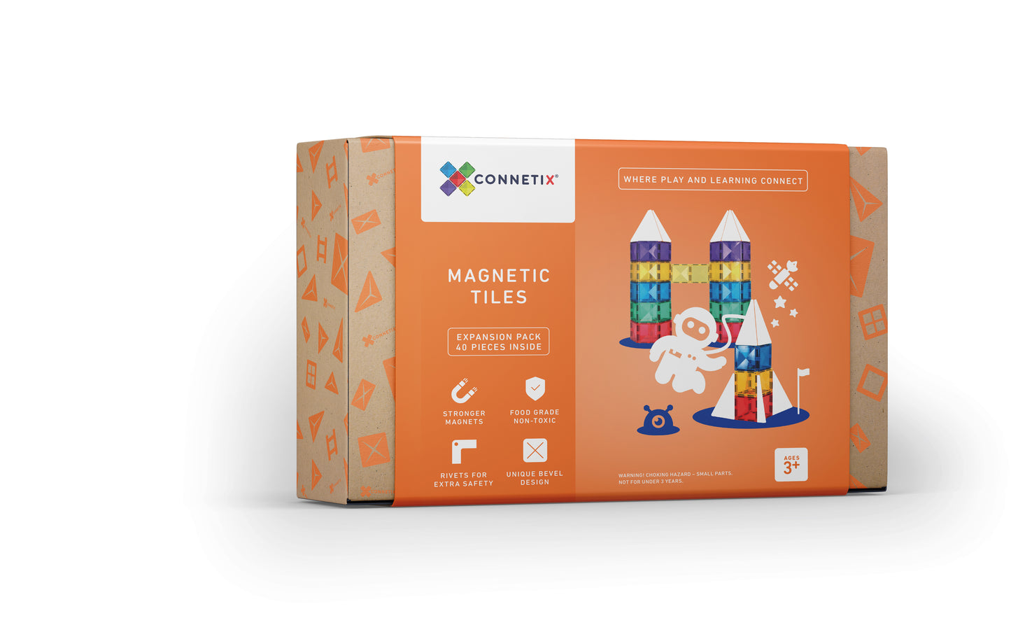 Connetix - 40 Piece Rainbow Square Pack Magnetic Tiles