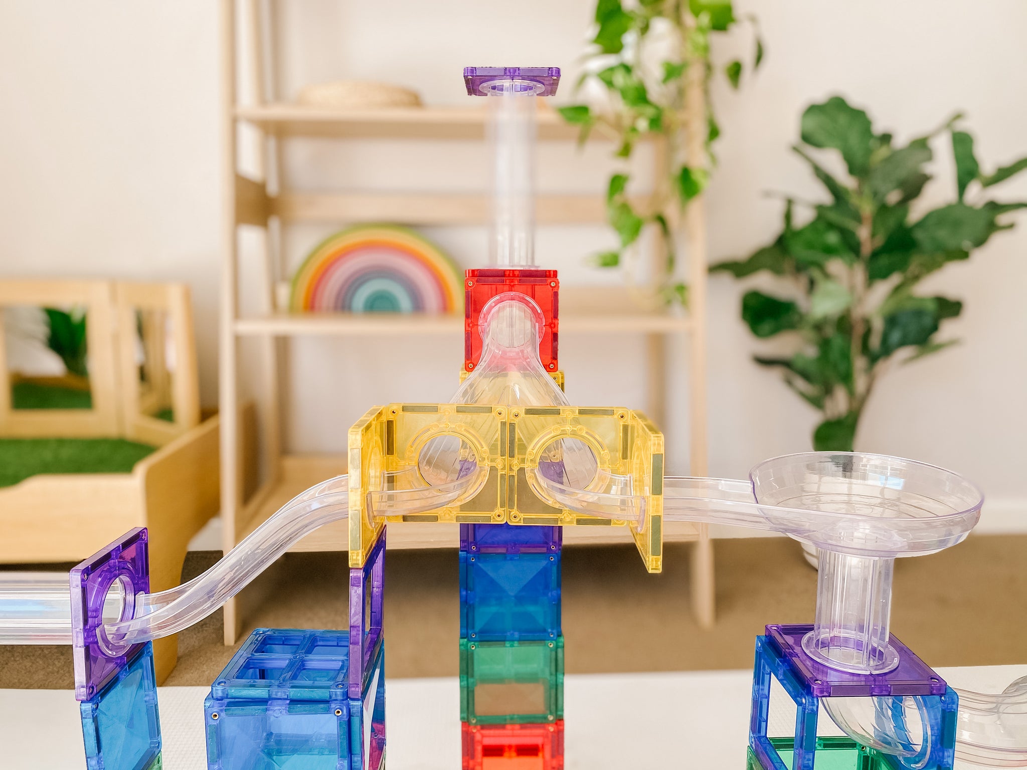 Connetix - 92 Piece Rainbow Ball Run Pack Magnetic Tiles