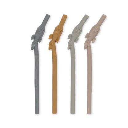 Konges Slojd - 4 Pack Silicone Sip Straw- Rocket