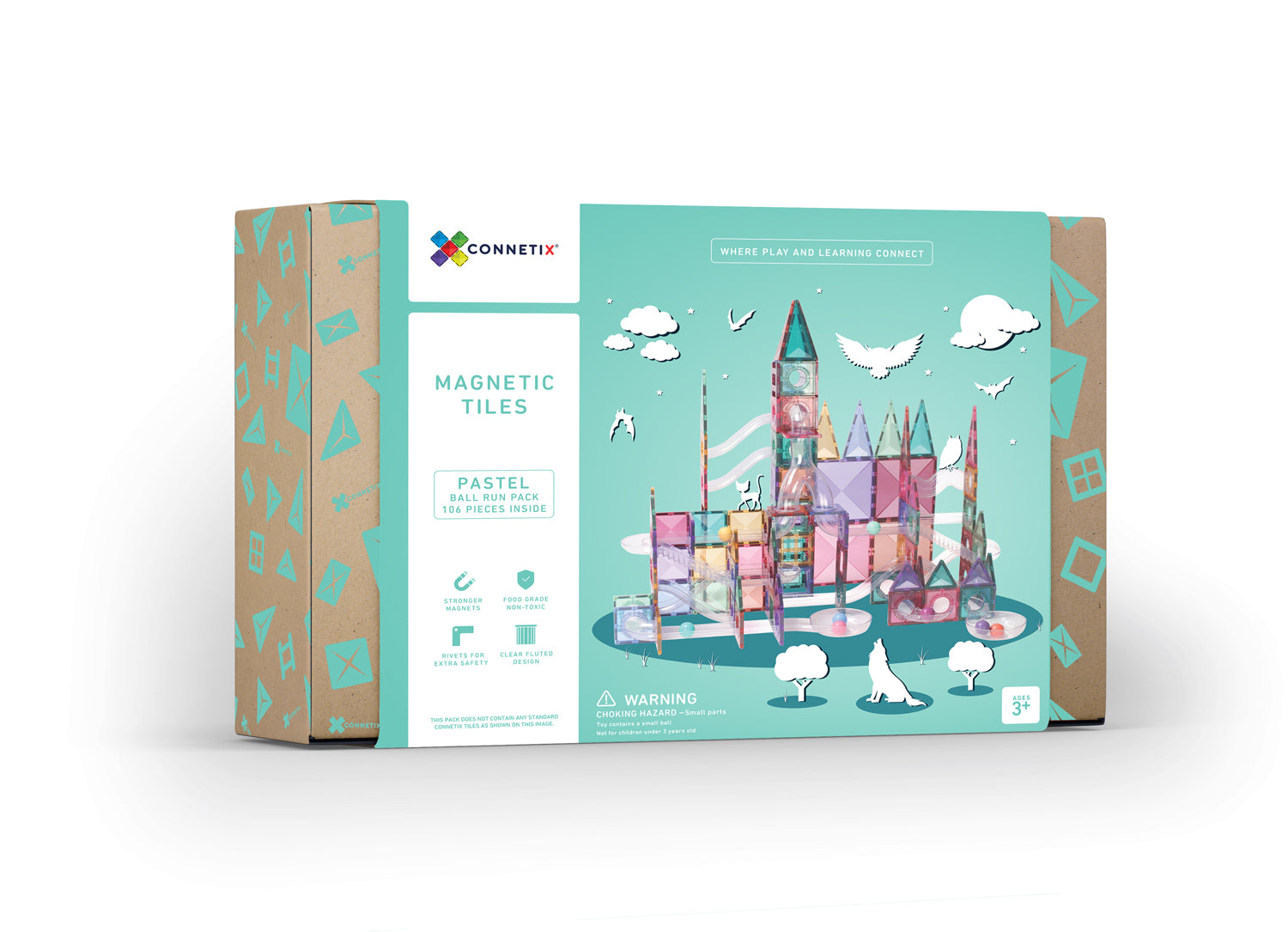 Connetix - 106 Piece Pastel Ball Run Magnetic Tiles