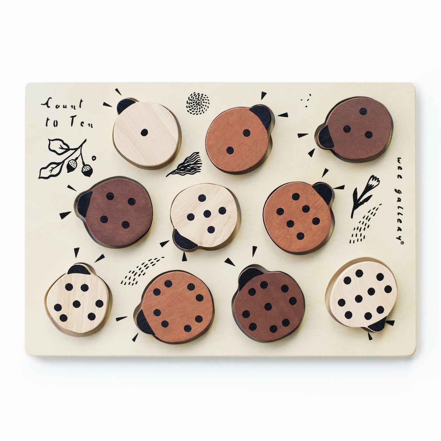 Wee Gallery - Wooden Tray Puzzle - Count to 10 Ladybugs - Wee Gallery - littleyoyo.ca