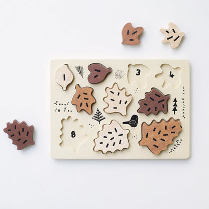 Wee Gallery - Wooden Tray Puzzle - Count to 10 Leaves