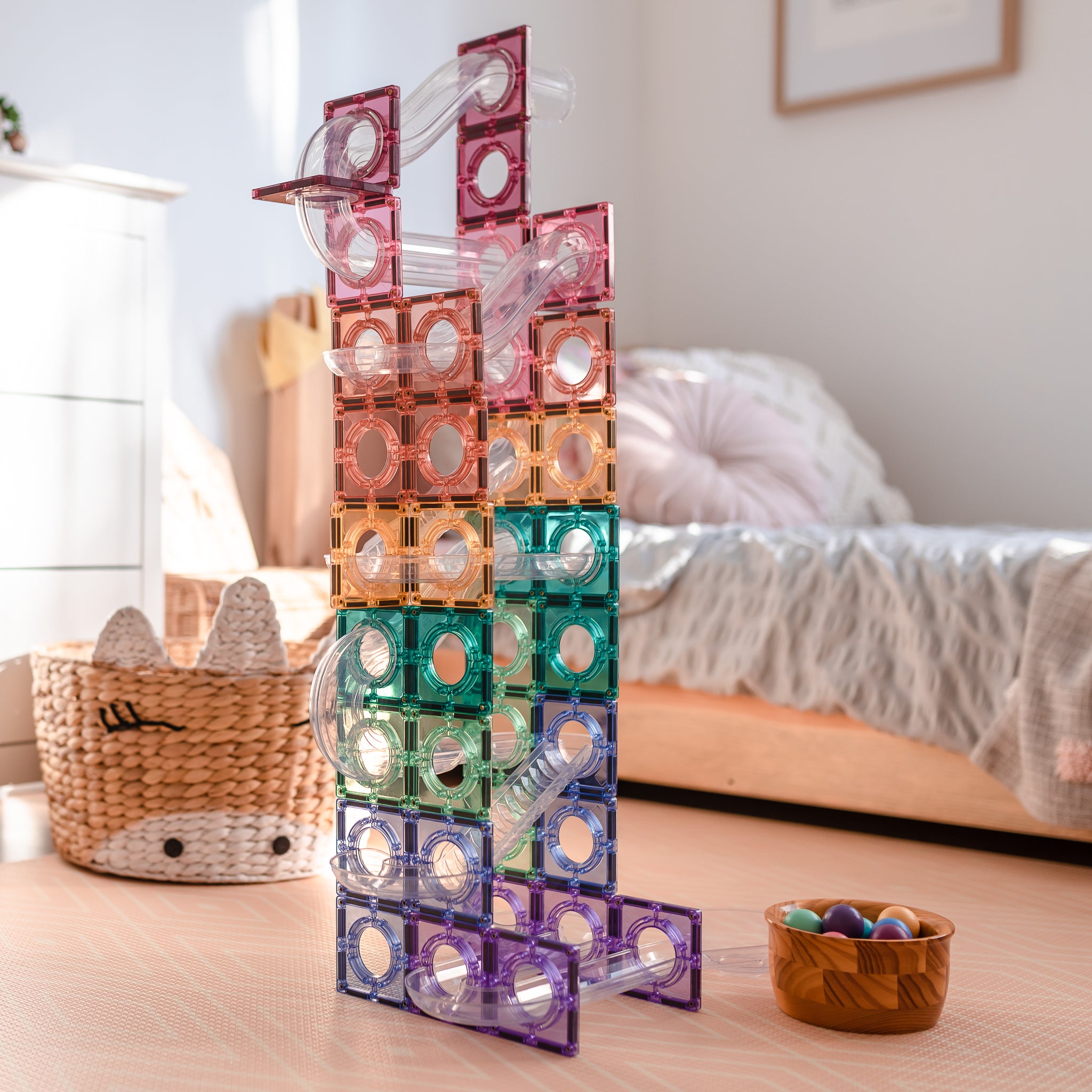 Connetix - 106 Piece Pastel Ball Run Magnetic Tiles