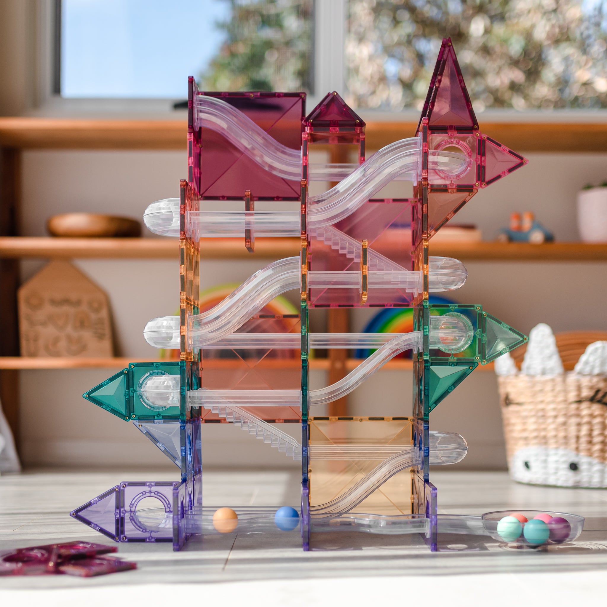 Connetix - 106 Piece Pastel Ball Run Magnetic Tiles
