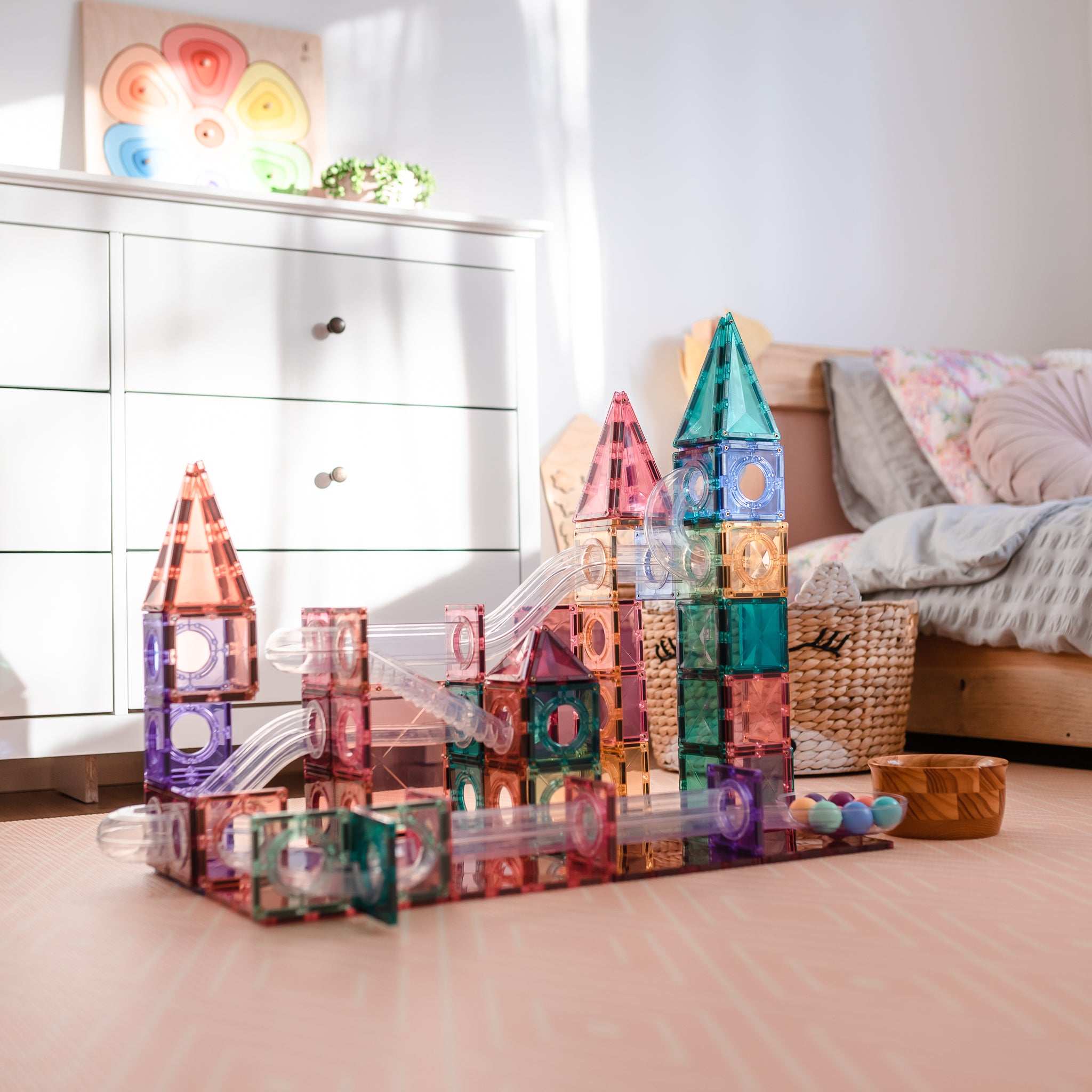 Connetix - 106 Piece Pastel Ball Run Magnetic Tiles