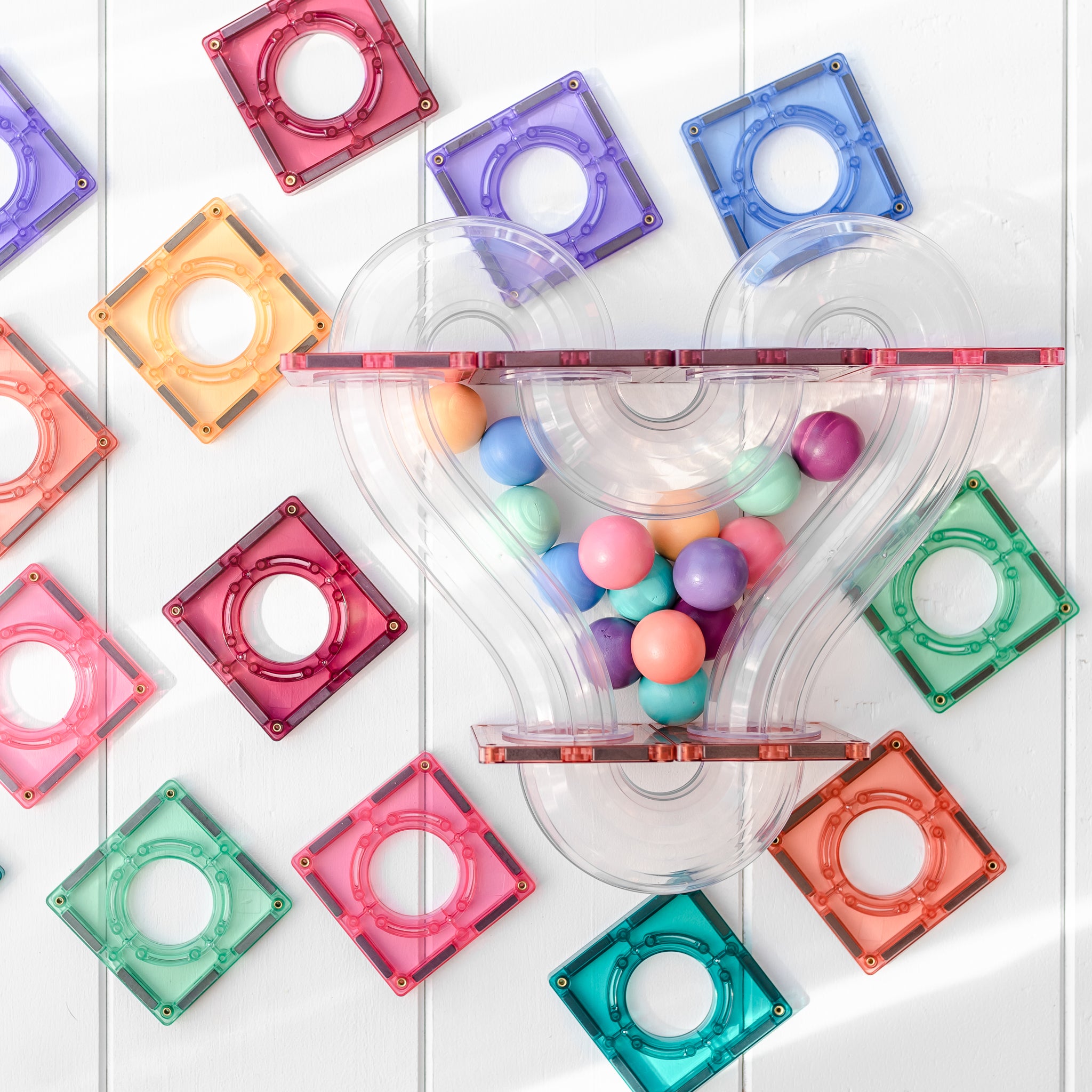 Connetix - 106 Piece Pastel Ball Run Magnetic Tiles