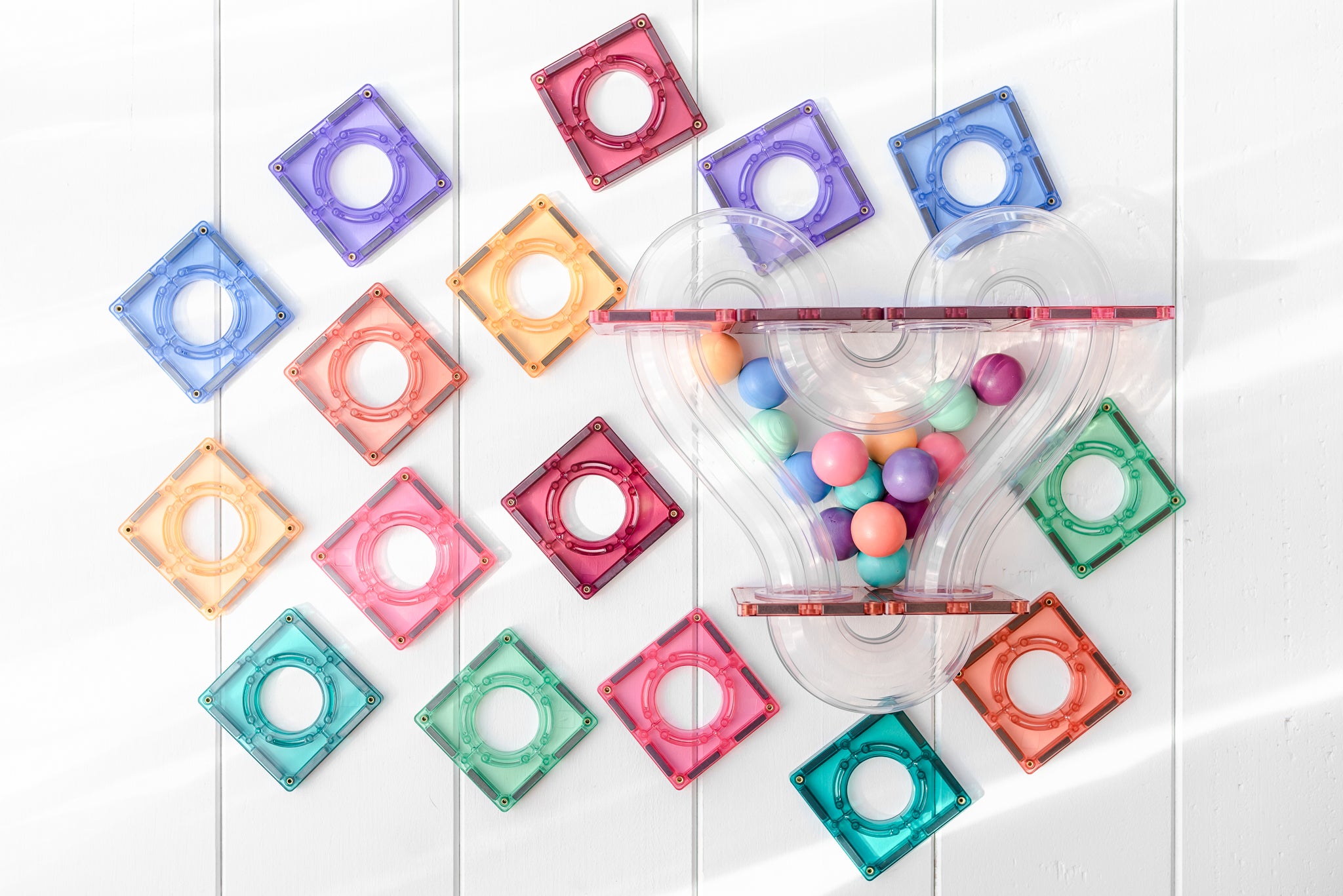 Connetix - 106 Piece Pastel Ball Run Magnetic Tiles