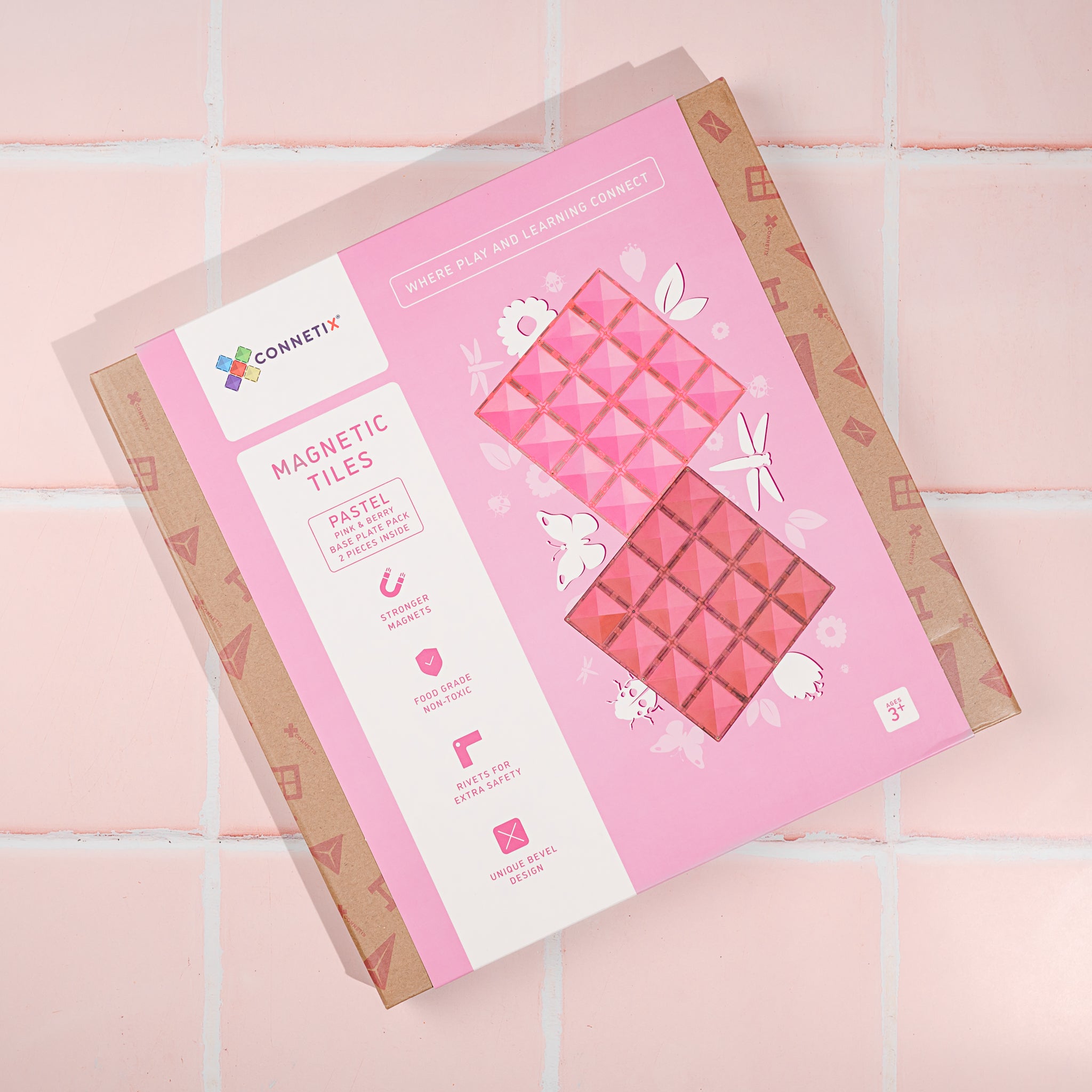 Connetix - Pastel Pink & Berry Base Plate - 2 Piece Magnetic Tiles - Connetix - littleyoyo.ca